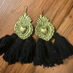 Gold and Black Heart Tassel Earrings with wool at the ends nwot Photo 0