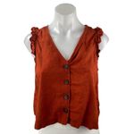 Madewell  Rust Coral Linen Ruffle Sleeve V Neck Button Down Boxy Tank Shirt Top 4 Photo 1
