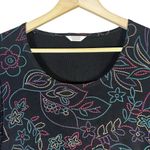 Christopher & Banks Embroidered Floral Slinky Top Sz M Black Retro Y2K Vintage Photo 2
