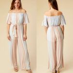 Altar'd State  Striped Camellia Jumpsuit Size Large Striped Balloon Sleeve belt Photo 1