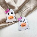 🌸 4 for $20 Halloween Ghost Earrings with Sparkling Pumpkin & Bows White Photo 3