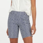 Spanx  Shorts Navy painted dots 10” stretchy women’s shorts, pockets, size XL Photo 0