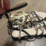 Anthropologie Manila grace ladiesBlack and White Gladiator Sandals with black Straps and Studs Photo 5