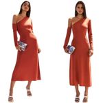 Cult Gaia Zora Knit Cutout Midi Dress Women Medium Chili Orange Asymmetrical NWT Photo 3