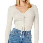 Madewell Women’s Ibiza V Neck Cinch Front Slim Long Sleeve Ribbed Pullover Sz XL Photo 0