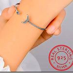 Boutique NEW Thin Women's Dainty Moon‎ & Star 925 Silver Bracelet, Adjustable Photo 2