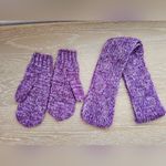 Hand Knit Wool Mittens and scarf set Purple Mitts Photo 1