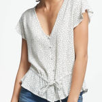 Rails  White Black Polka Dot V Neck Ruffle Sleeve Tie Waist Peplum Top XS Photo 0