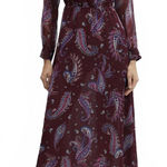 Mango Long Sleeve Flowy Paisley-Print Dress Midi Sandy Maroon NWT Size 2/XS Photo 0