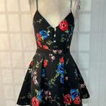 B. Smart Black Floral V-Neck Inverted Pleat Party Skater Mini Dress Size 9 Photo 1