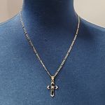 20" Gold Figaro Chain and Black Enamel Cross Pendant New Photo 3