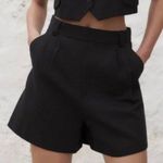 ZARA 100% Linen Black High Rise Shorts Pockets Size L Photo 0