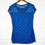Karen Millen  Geometric Print Blue Black Blouse Sheer Insert UK14 Size 10 Photo 4