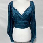 Band Of The Free New Floral Faux Wrap Long Sleeve Crop Top Deep Teal Size Medium Photo 5
