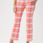 Trina Turk  Lulu Pink Yellow White Plaid Tweed Fringe Pants 0 Photo 0