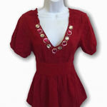 Lotus‎ red beaded pink jeweled blinged ruffle top women's size XS S Photo 0