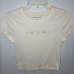 American Eagle  Outfitters Cream Crop Top with Floral Embroidery Photo 0