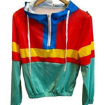 EUC Multicolor 90s Style 3/4ā Zipper, Drawstring Hoodie w/ Elastic Waist Blue Size M Photo 0