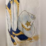 White Distressed Edge Jacket with Cowboy Boot Design Size L Photo 5