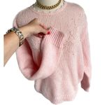 Vintage puff shoulder lace appliqué faux pearl loose knit sweater size XL Photo 5