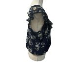 Max Studio Blue Floral Ruffled Trim Cinched Bottom Sleeveless Crop Top Sz L Photo 2