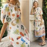 Alemais Theo Midi Dress Tropical Print Linen Cotton Puff Sleeve Size 0 NWT White Photo 10