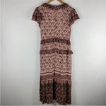 Faherty Bonita Block Paisley Floral Tiered Ruffle V Neck Midi Prairie Dress Red Photo 5