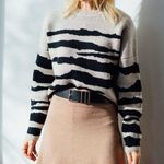 NAADAM Wool Cashmere Tiger Stripe Jacquard Crew Pullover Sweater Oatmeal Women’s Tan Size L Photo 0