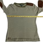 Lauren Ralph Lauren Green Cream Stripe Long Sleeve Tee Size M Faux Suede Patches Size M Photo 6