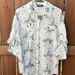 Karl Lagerfeld  Button Down White Black Top Size Small Photo 0