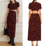 STAUD NEW! Calypso Poppy Cut Out Black Red Midi Floral Print Dress Size L Photo 1
