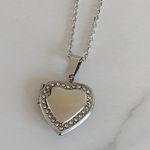 Silver Heart Necklace Diamond Necklace Picture Charm Necklace Photo 0