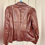 Burgundy Genuine Leather Blazer Jacket Women’s Fitted Single Button Vintage Brown Photo 3