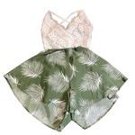 SheIn  Women’s Dress Romper White Lace Top Green Leaf Flowing Bottom Small (4) Photo 0