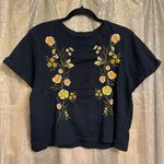 Vibe N' Black Orange Yellow Green Boho Embroidered Flower Crop T Shirt Large Photo 0
