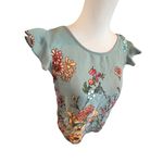 Twine & String  blousen ruffled cap sleeve blue floral top womens small Photo 1