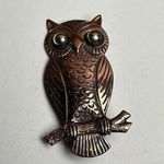 Perched Owl Bird Bell Copper Signed Brooch Pin Figural Photo 0