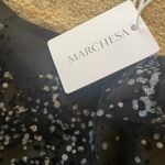 Marchesa Notte one shoulder dark navy glitter tulle evening gown size 2 NWT Blue Photo 5