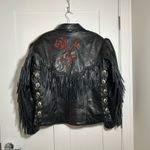 Women’s XL/XXL vintage leather fringe biker jacket Black Photo 3