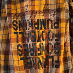 Yellow and Black Plaid Football Pumpkins Graphic Flannel Shirt Size XL Photo 2