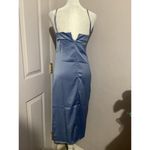 We Wore What  Cowl MIDI Sleeveless Satin Charmeuse Slate Blue Dress 0 Photo 5
