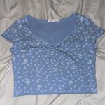 Romwe Blue and white floral print crop top Photo 0