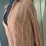 Lou & grey  Orange and White Gingham Checkered 100% Cotton Button-Down Shirt 💜💚 Photo 2