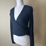 Abercrombie & Fitch Lettuce Edge Ribbed Wrap Tie Sweater Top Size XS Black Photo 1