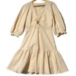 Prose & Poetry Rony Tiered Mini Dress Womens M Cream Puffy Sleeves Cinched Waist Size M Photo 1