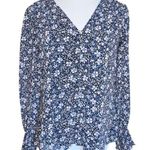 1. State  Womens Blue Floral Smocked Cuffs Pullover Long‎ Sleeve V Neck Top XS Photo 0