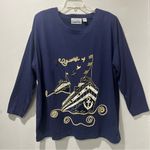 Capistrano Women’s shirt Size 22/24 Navy Blue Gold Embellishments Travel Long Photo 1