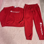 Champion Women's Red Size S Shirt M Pants Athletic Sweatsuit Crewneck I0190 Photo 0