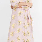 Madewell  Linen-Blend Ruffle-Cuff Wrap Dress Dutch Dandelions Medium Pink Floral Photo 0