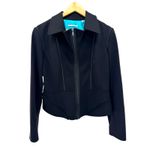 T Tahari  Black Ponte Moto Jacket Exposed Zip Modern Romantic Cropped Blazer 14 Photo 1